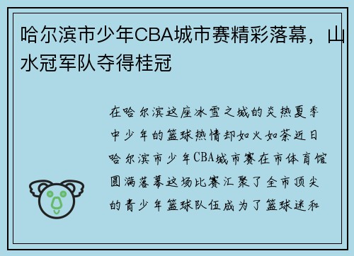 哈尔滨市少年CBA城市赛精彩落幕，山水冠军队夺得桂冠